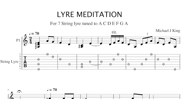 Lyre music with alternative tabs for 7 string lyre incl midi, mp3 and